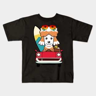 Funny poodle driving a car Kids T-Shirt